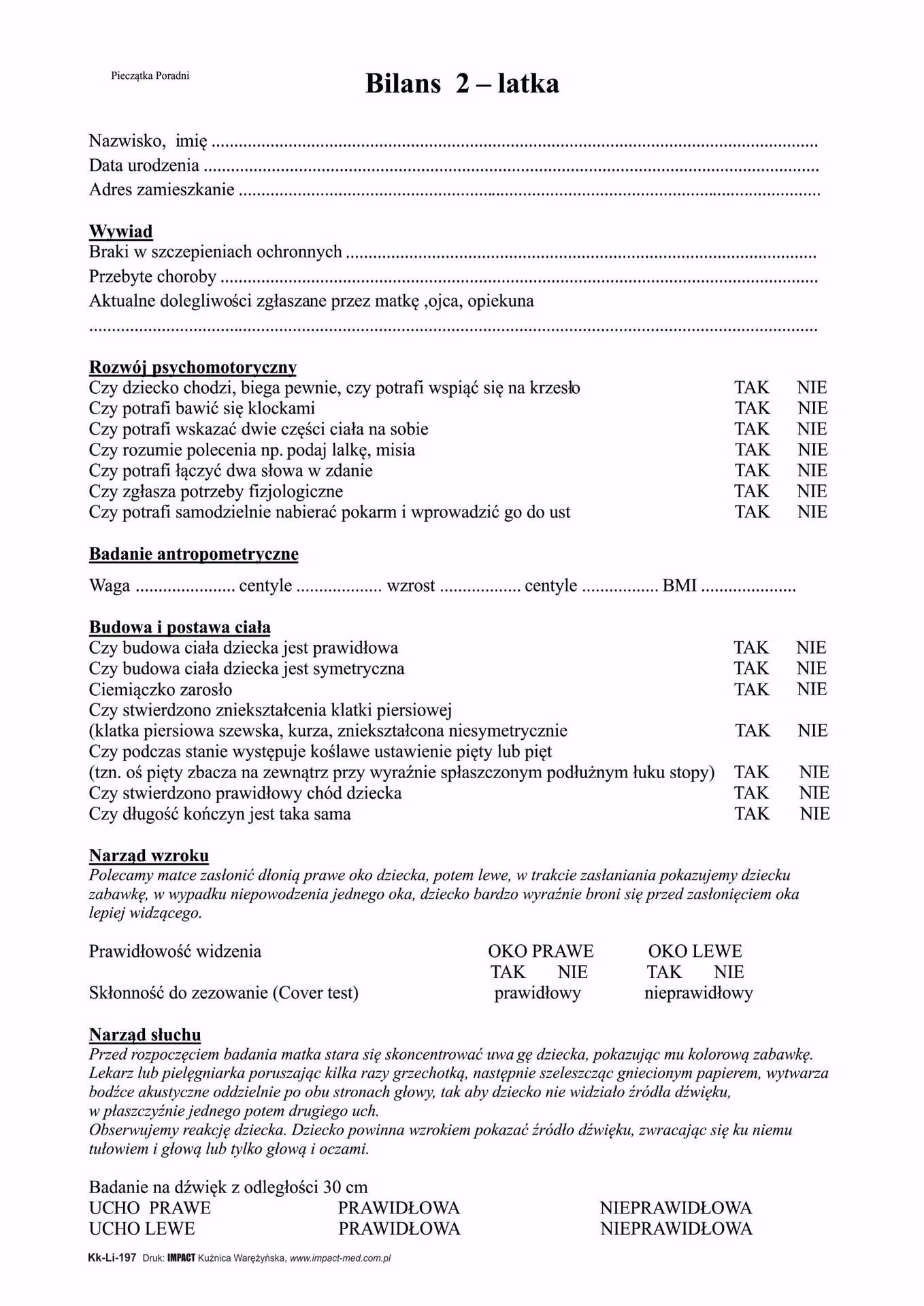 Co jest sprawdzane na bilansie 2-latka?