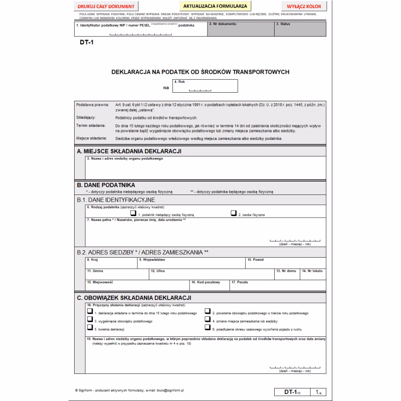 Kto składa deklaracje DT-1?