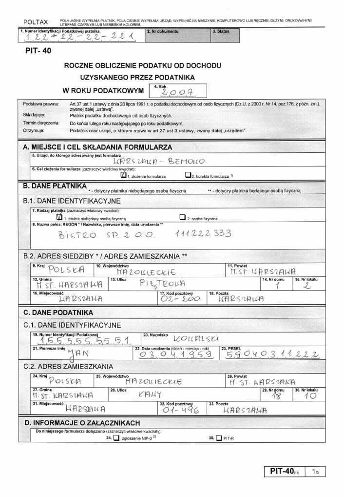 Co zawiera sekcja F PIT-11?