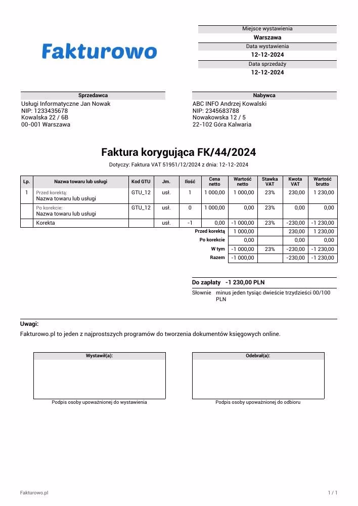 Czy faktura korygująca jest dokumentem księgowym?