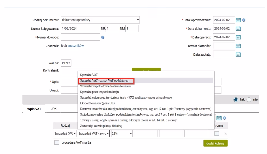Jaki numer księgowy musi zawierać dokument TAX FREE?