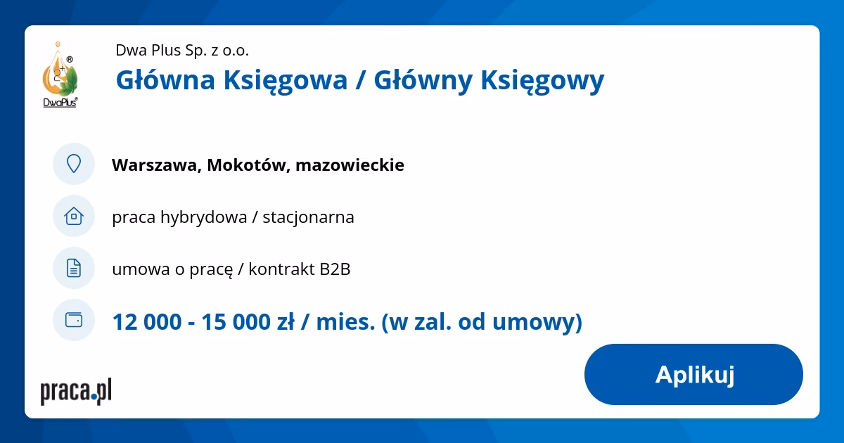 Ile zarabia główna księgowa w Warszawie?
