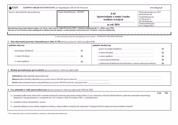 Kto sporządza sprawozdanie F-03?