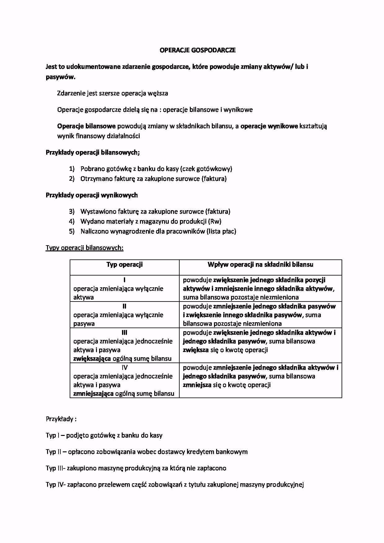 Jakie są typy operacji gospodarczych?