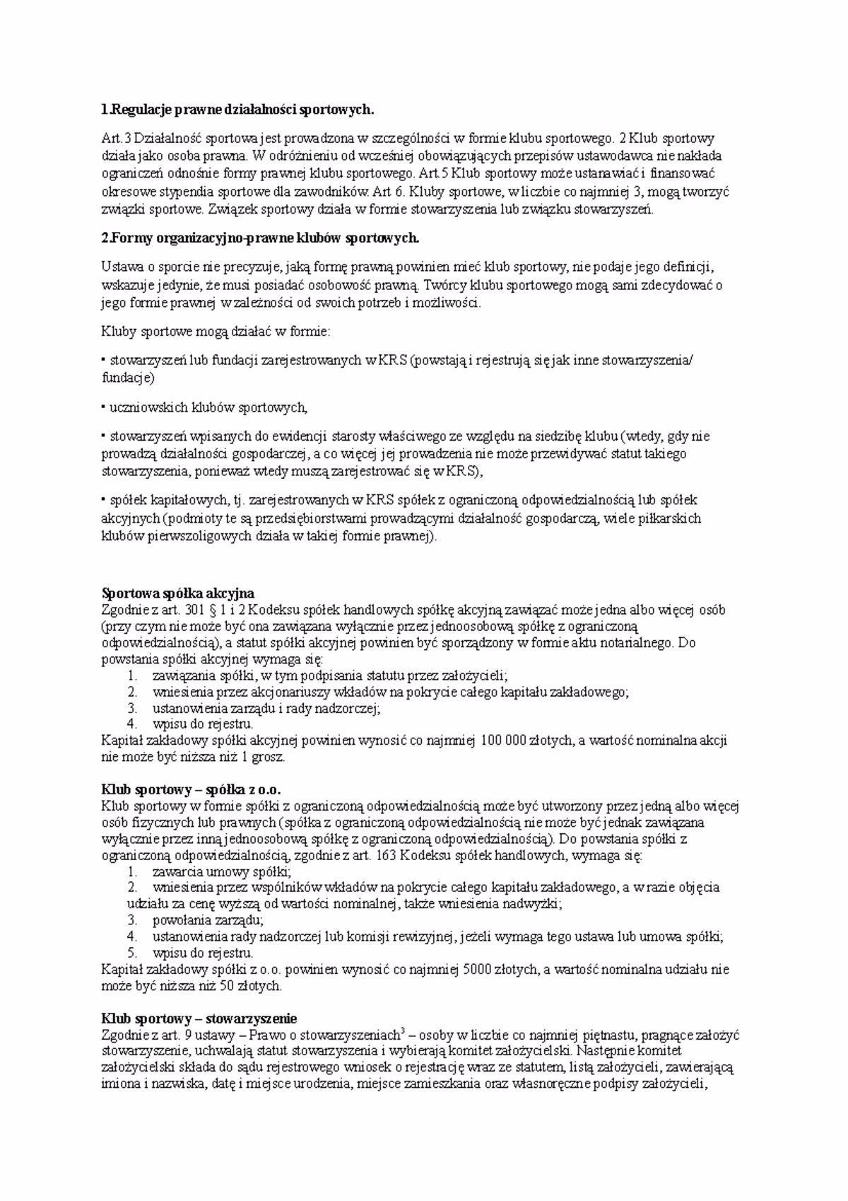 Co powinien zawierać statut klubu sportowego?