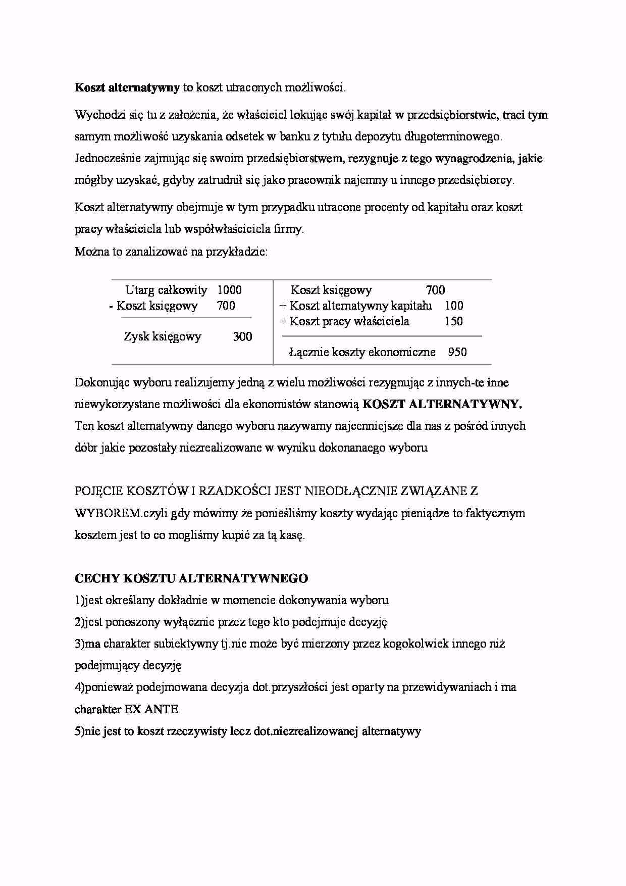 Jaka jest różnica między kosztem ekonomicznym a kosztem alternatywnym?