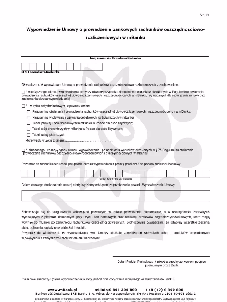 Jak wypowiedzieć umowę mBank?