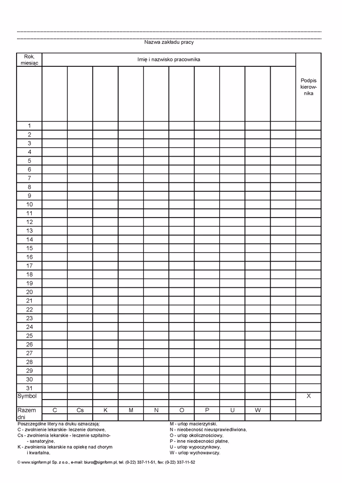 Jak powinna wyglądać lista obecności pracowników?