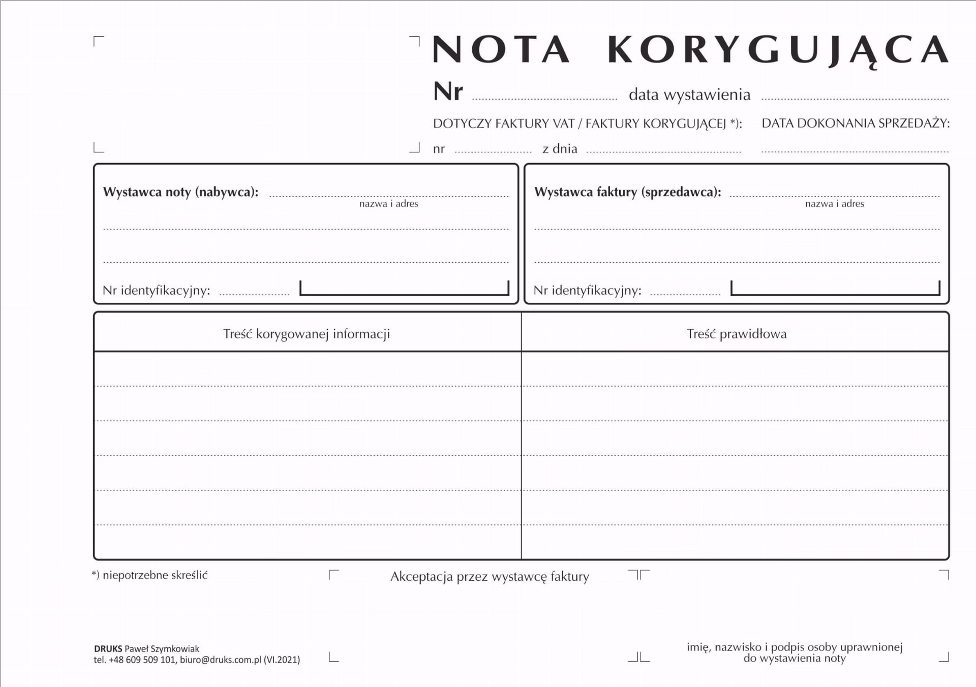 Czym skorygować notę księgowa?