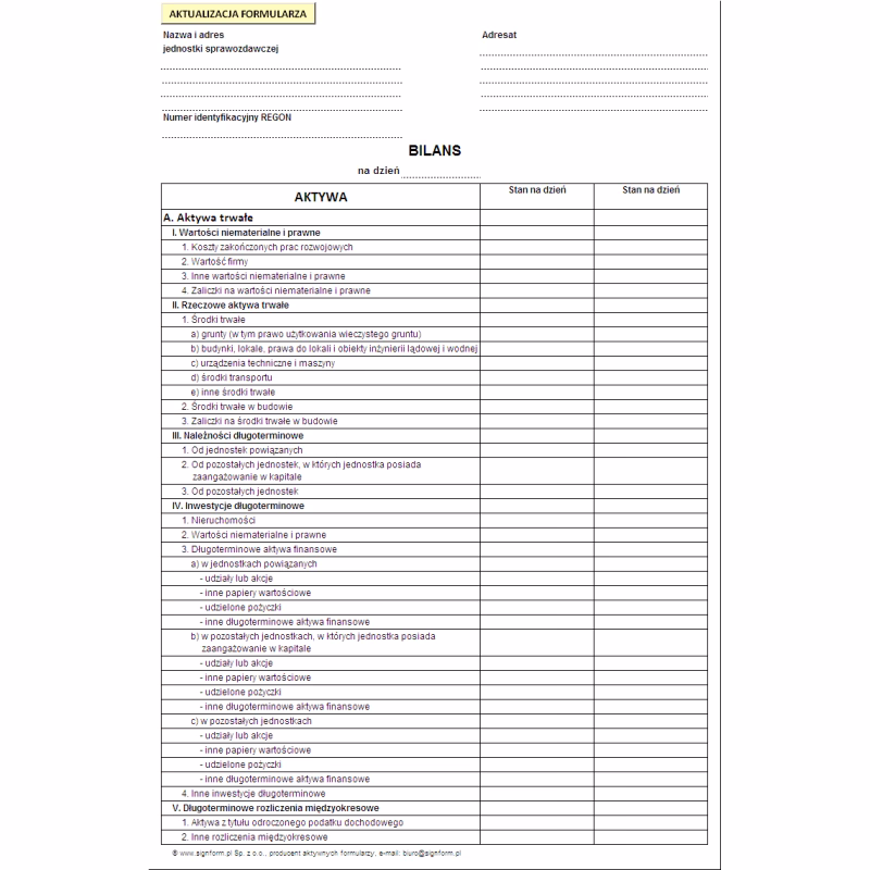 Jaki jest format bilansu spółki?