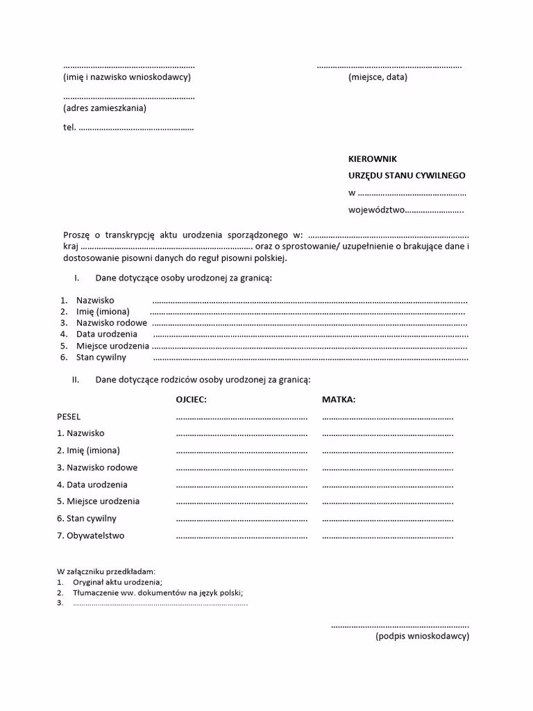 Czy transkrypcja zagranicznego aktu urodzenia jest obowiązkowa?