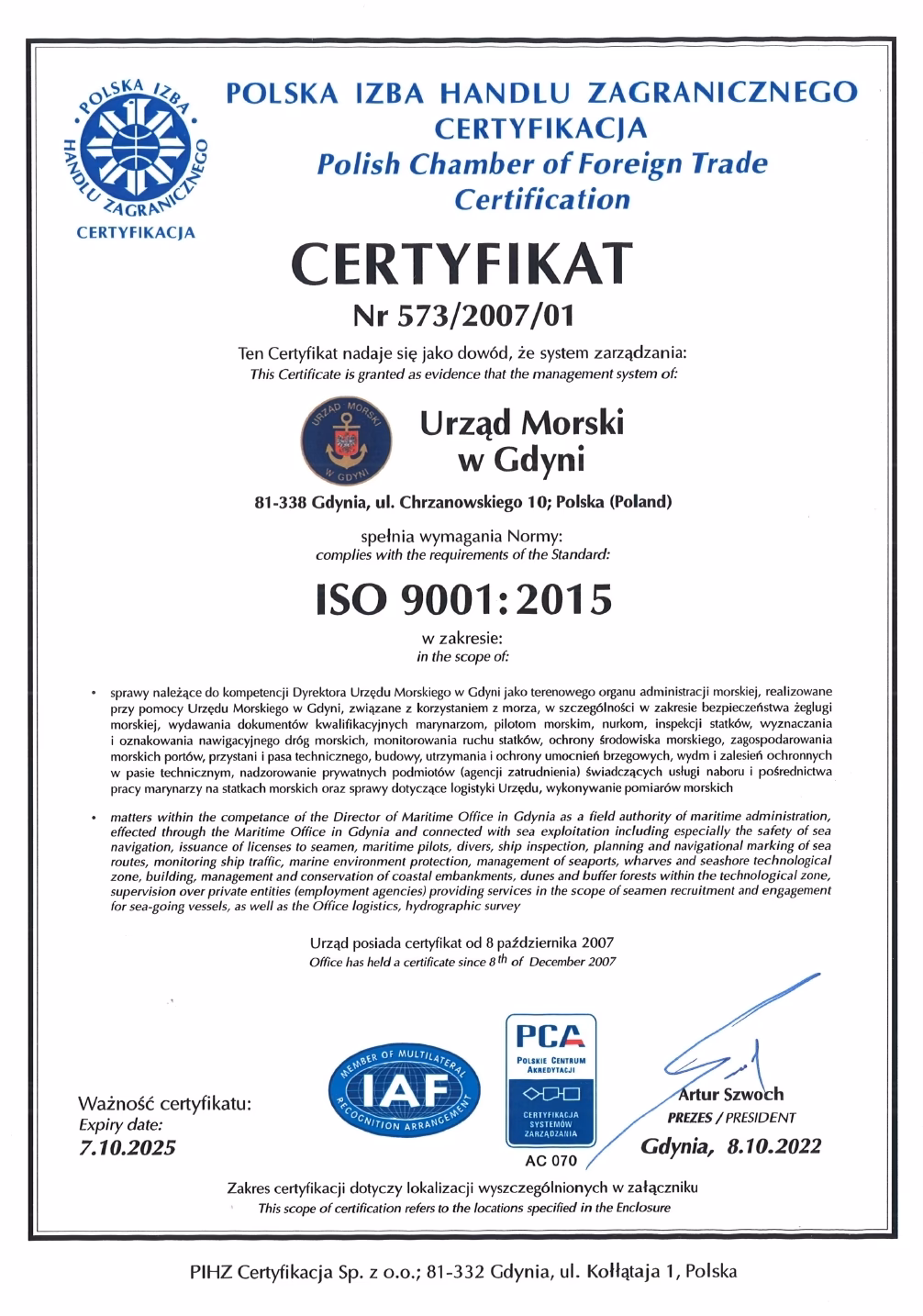 Pod kogo podlega urząd morski?