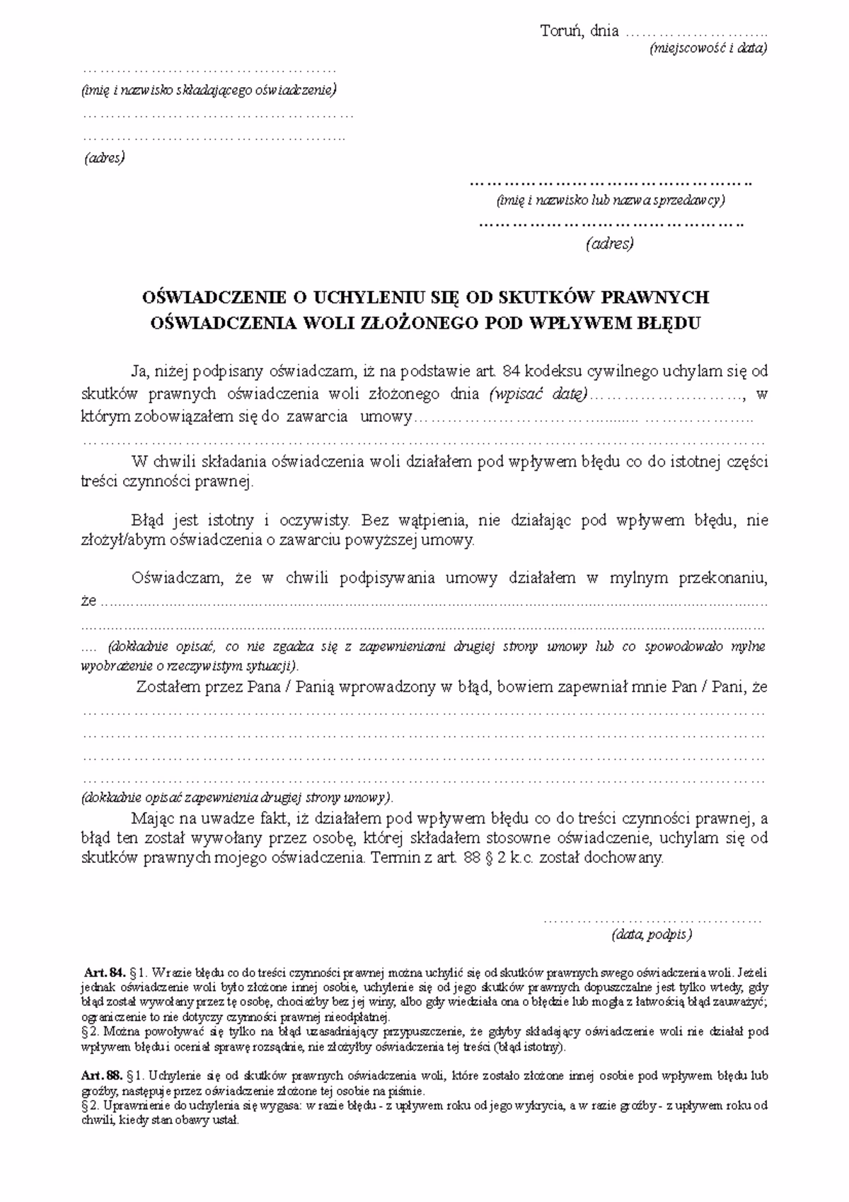 Kiedy oświadczenie woli jest nieważne?