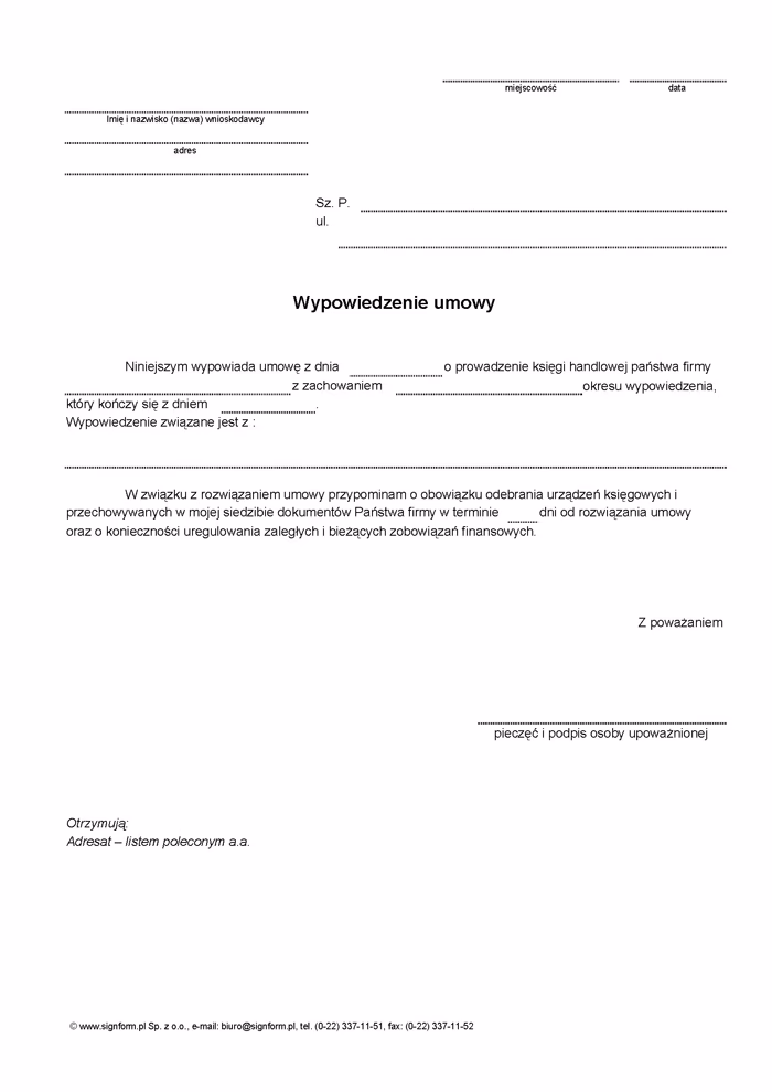 Jak napisać list o rozwiązaniu umowy z księgowością?