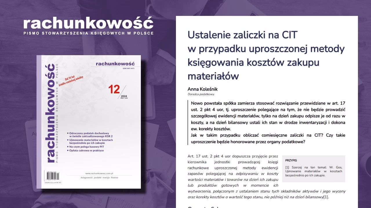 Czy zaliczka na CIT jest kosztem?