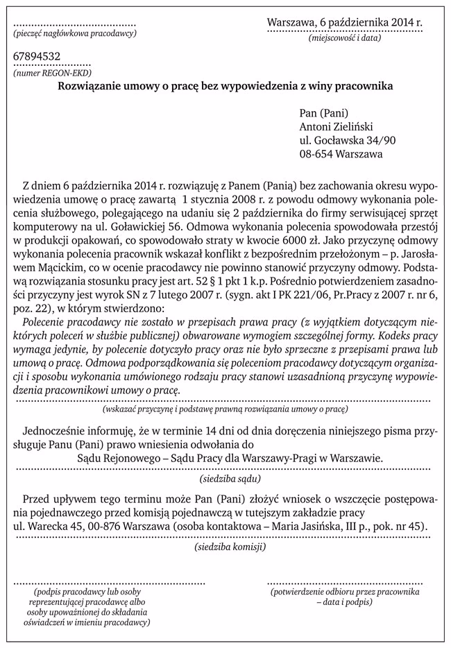 Jakie są przykłady zwolnienia dyscyplinarnego?
